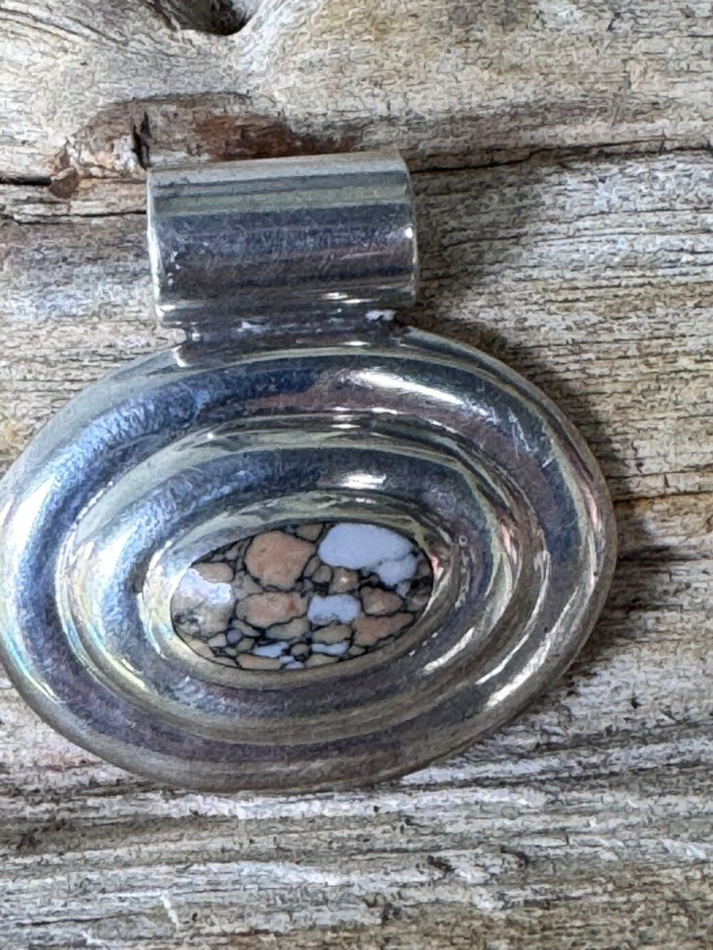 Vintage Sterling Silver Mexico Pendant Oval Inlay Mosaic 925 8.0g Modernist